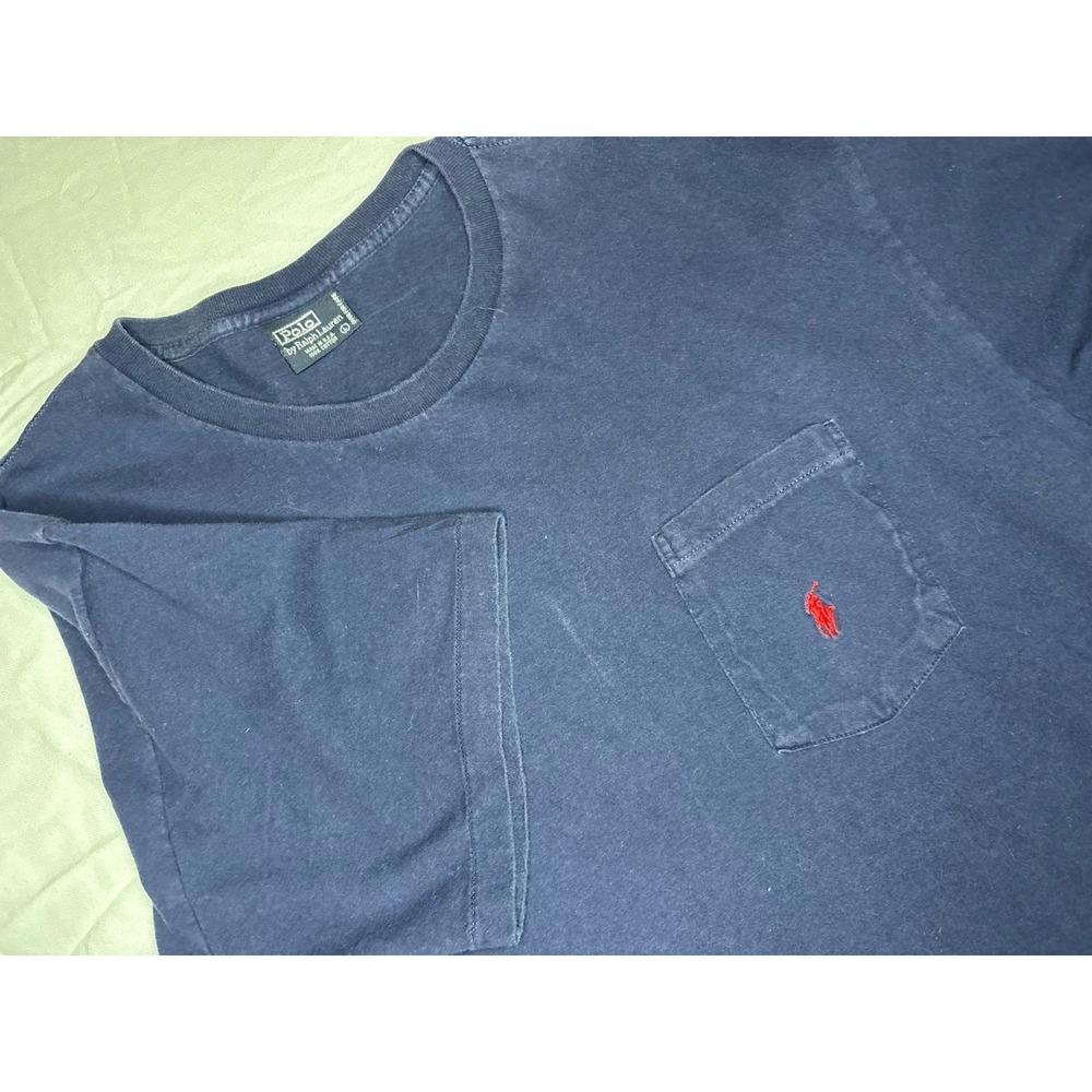 Vintage Polo by Ralph Lauren Pocket Tee Single‎ Stitch T-Shirt Navy Blue Medium